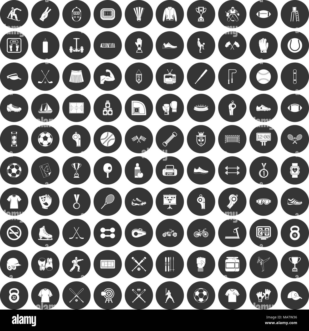 Athlète 100 icons set cercle noir Illustration de Vecteur