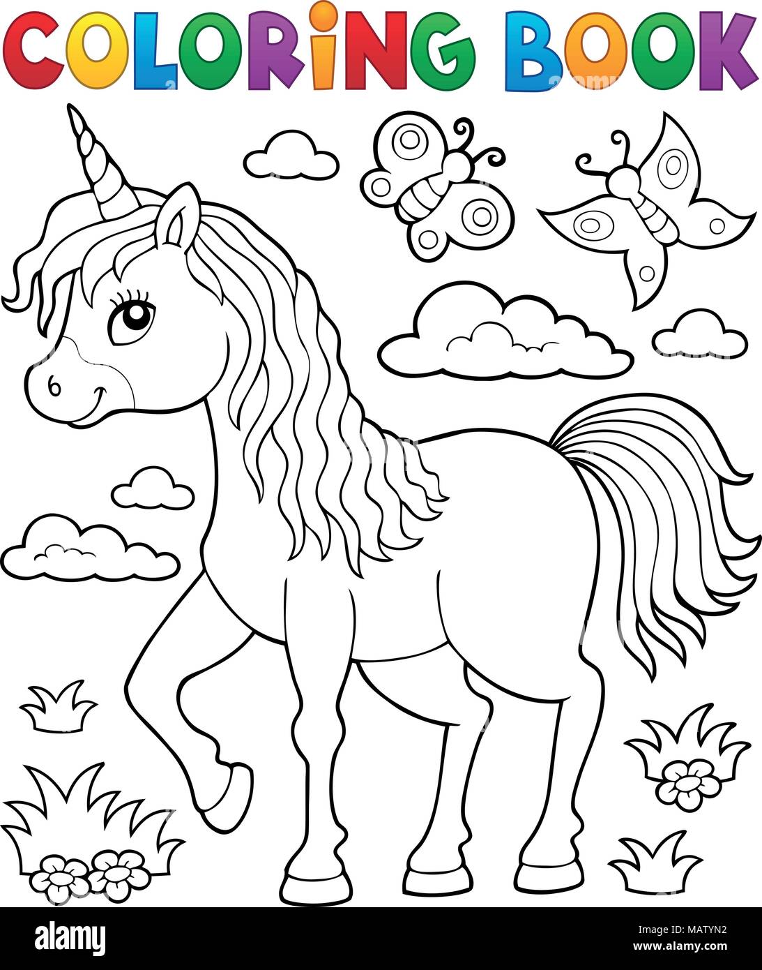 Livre de coloriage licorne heureux Thème 1  eps10 vector illustration
