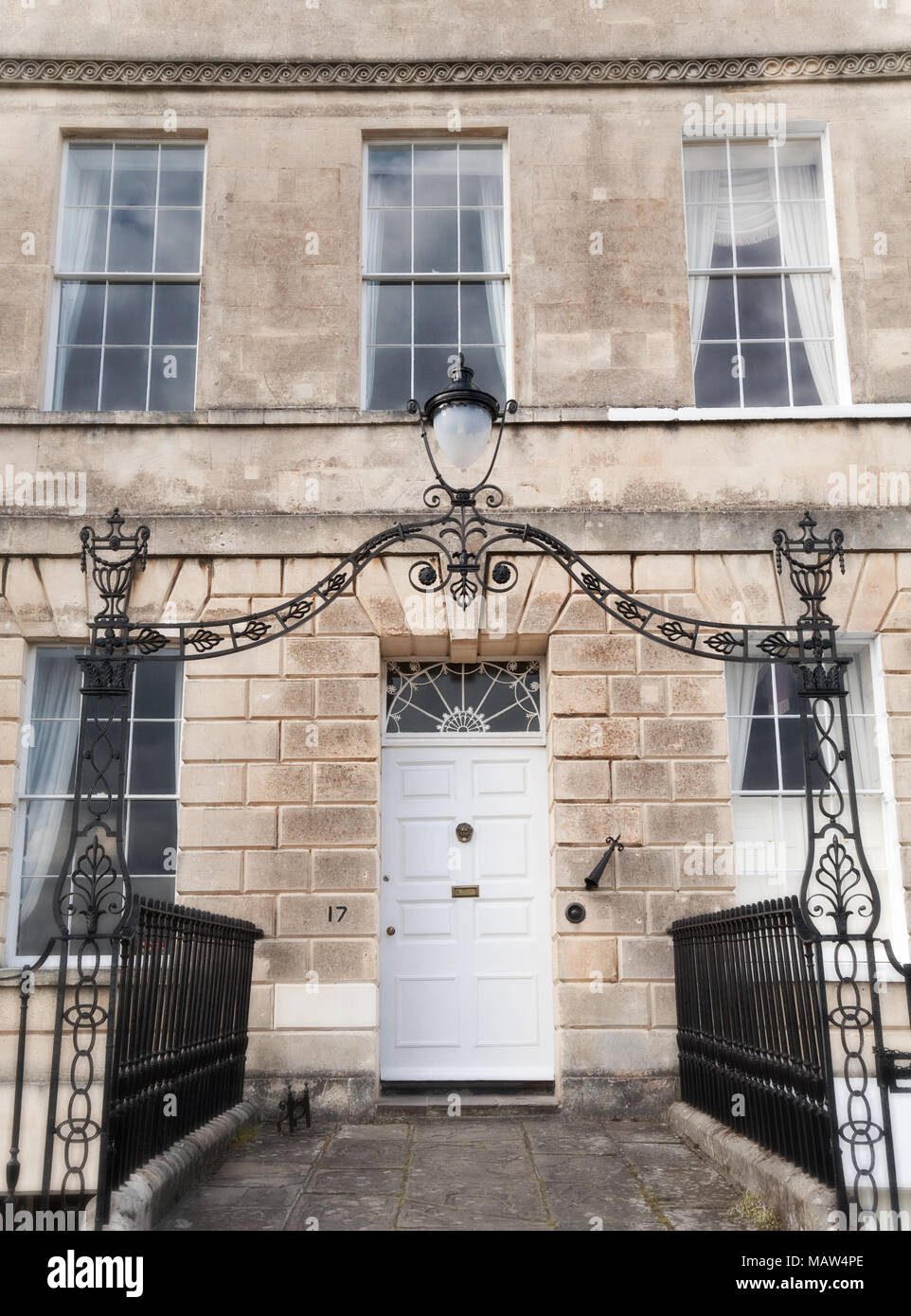 Entrée Grand Georgian à Bath, Royaume-Uni, avec tous les éléments d'origine. Banque D'Images