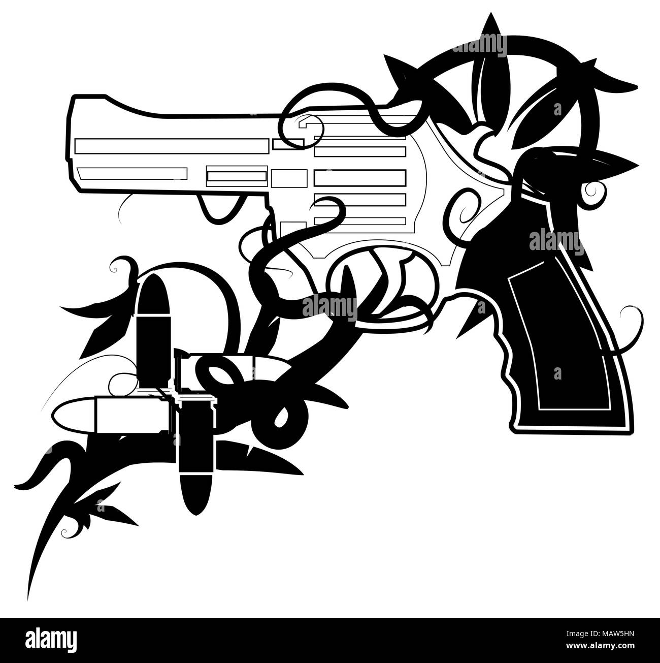 Noir et blanc vecteur conception horizontale, emblème des armes à feu Illustration de Vecteur