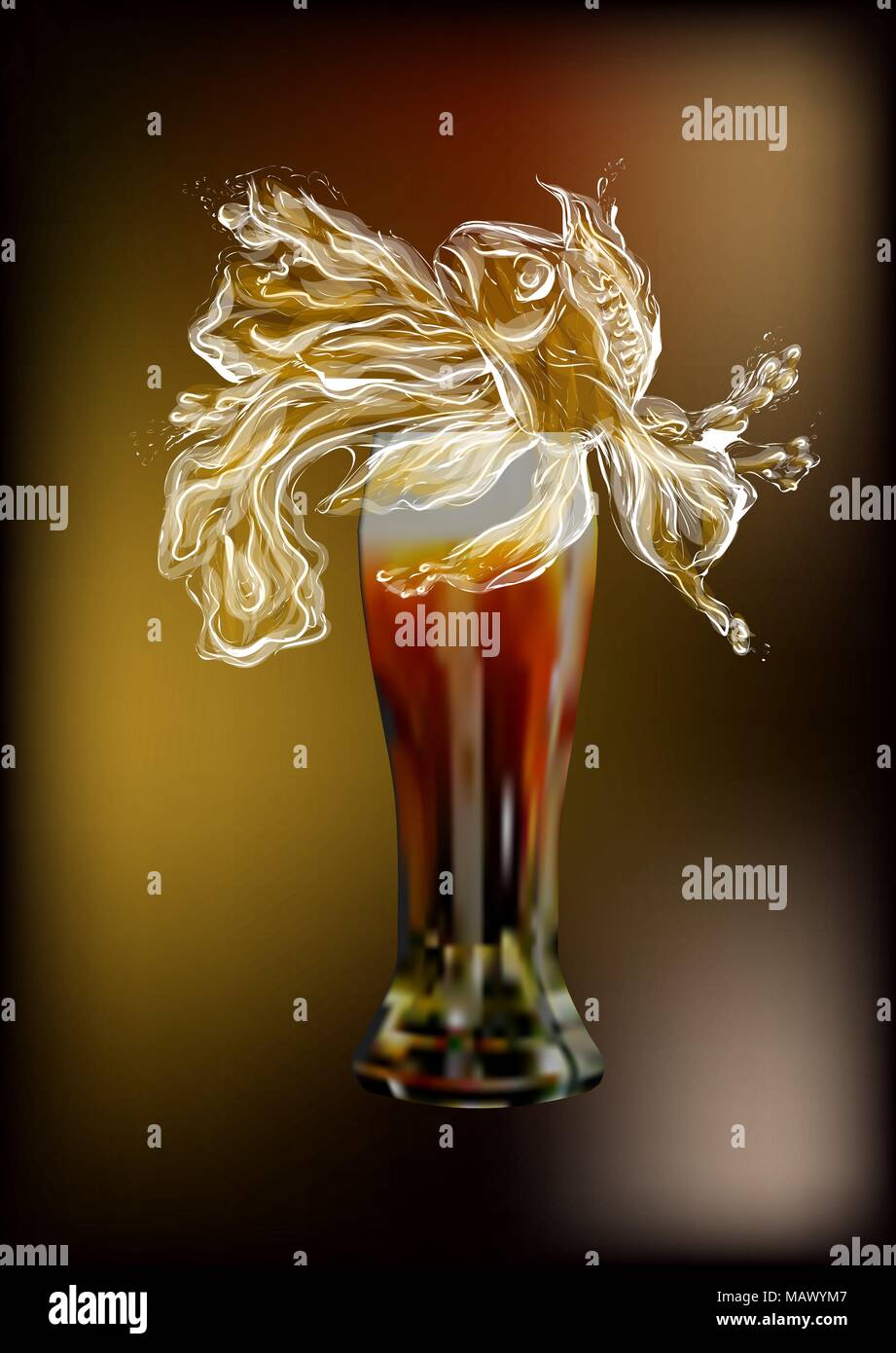 Mousse de la bière comme poisson. verre de bière sur fond sombre Illustration de Vecteur