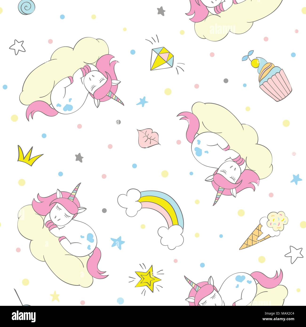 Vecteur Seamless pattern unicorn pour les enfants textile, imprime, wallpapper, sccrapbooking. Cute Doodle doodle avec unicorn de répéter des éléments de fond. Illustration de Vecteur