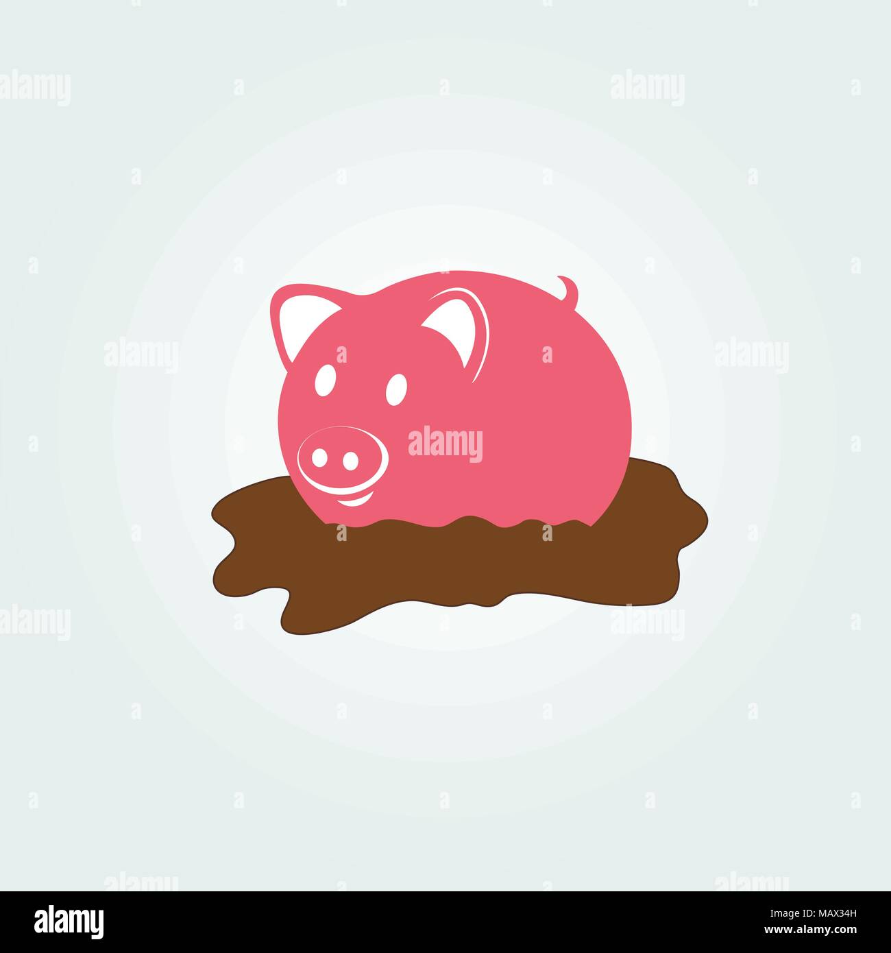 Sourire mignon cochon rose dans la boue. Vector illustration. Illustration de Vecteur