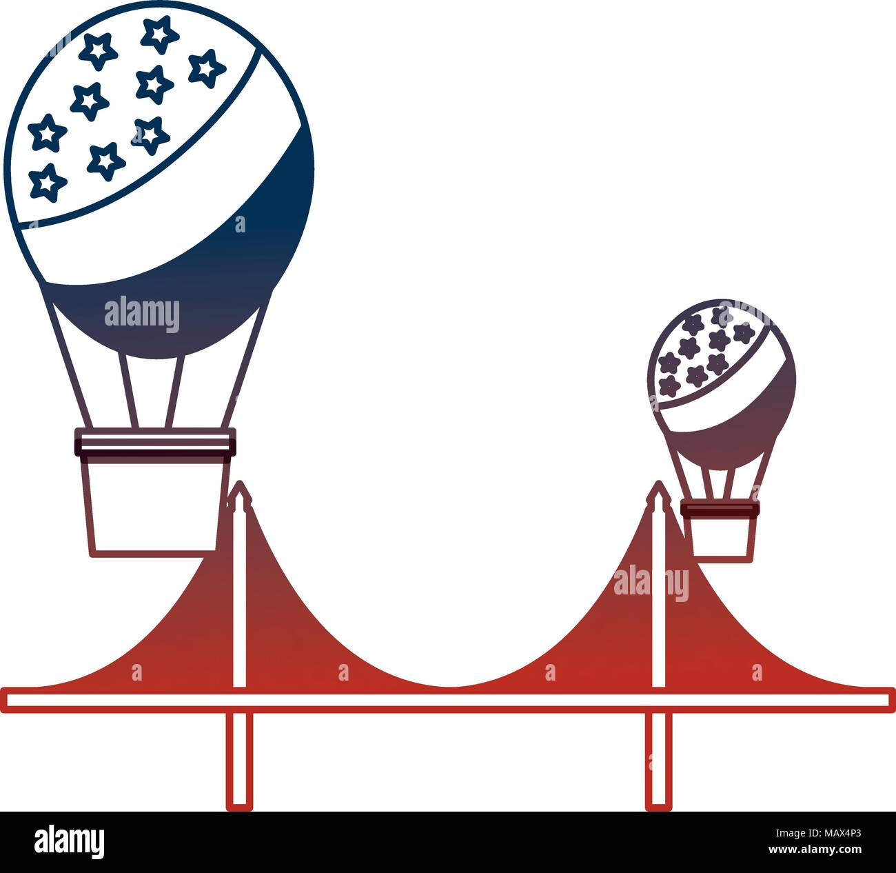 Hot air balloons flying avec drapeau USA et pont Illustration de Vecteur