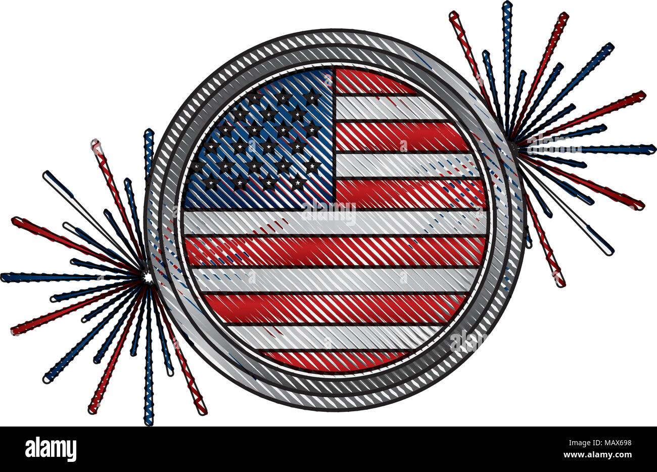 Drapeau américain sur le bouton à l'aide d'artifice Illustration de Vecteur