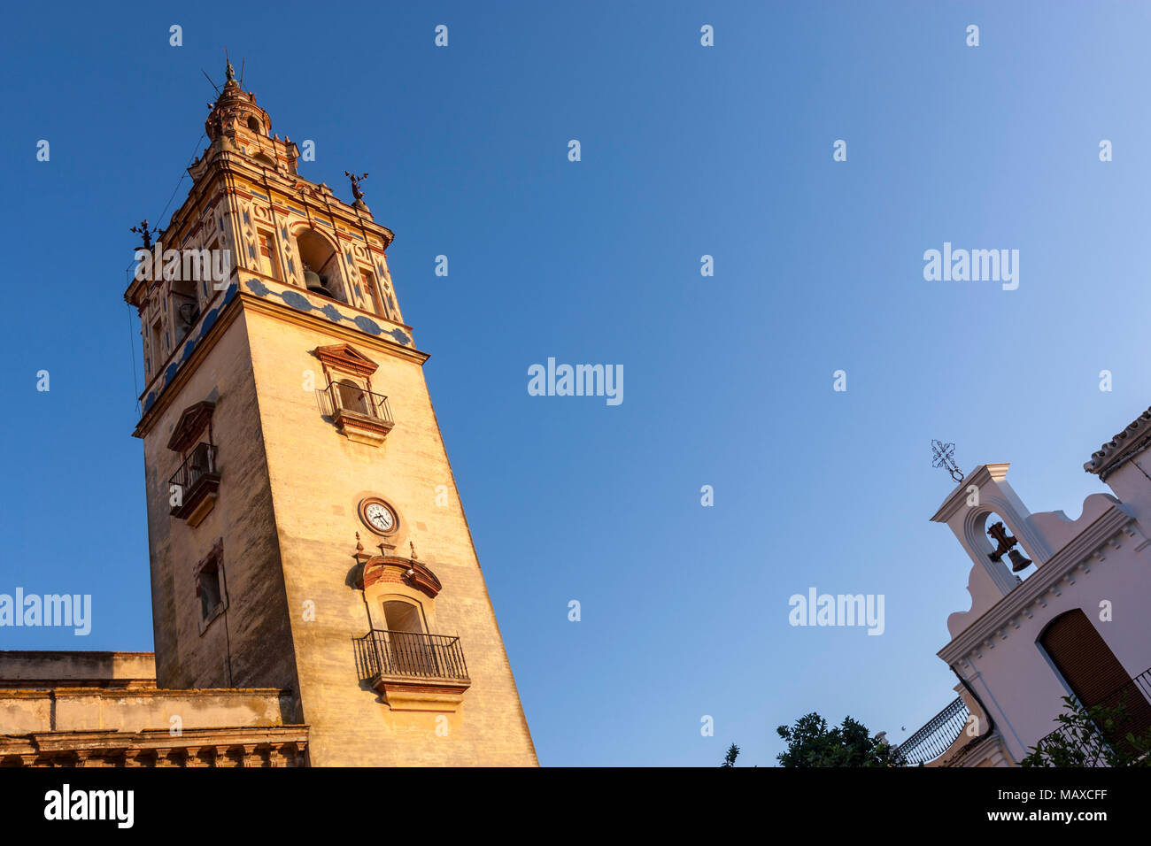 Iglesia de Nuestra Señora de Granada clocher, Moguer, province de Huelva, Andalousie, Espagne Banque D'Images