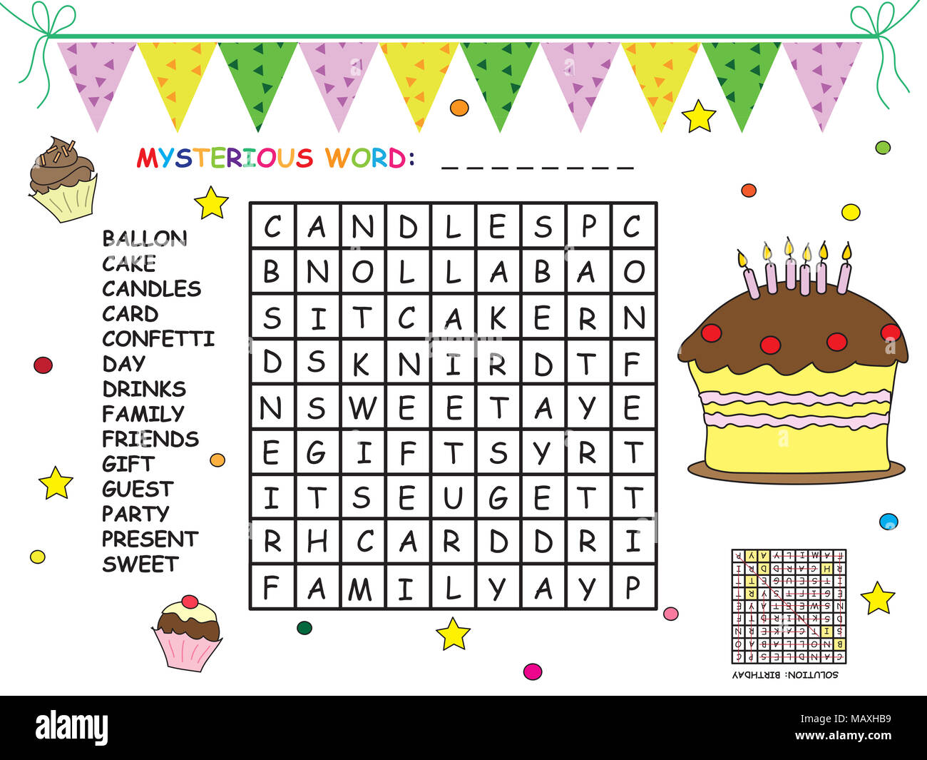 Jeu pour les enfants : les mots croisés pour anniversaire Photo Stock -  Alamy