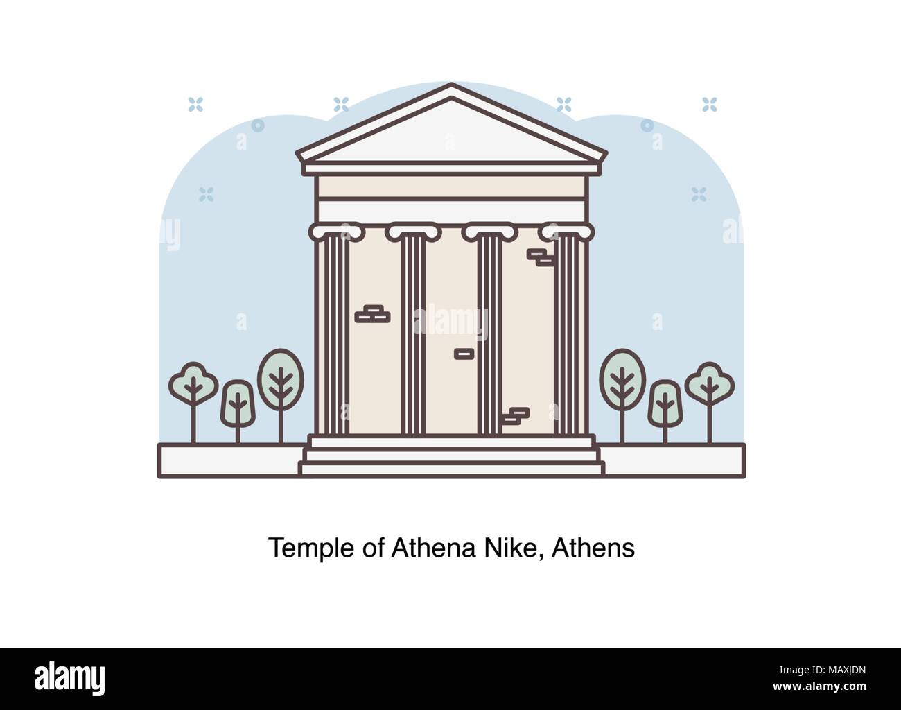 Ligne vectorielle illustration du Temple d'Athéna Nike, Athènes, Grèce. Illustration de Vecteur