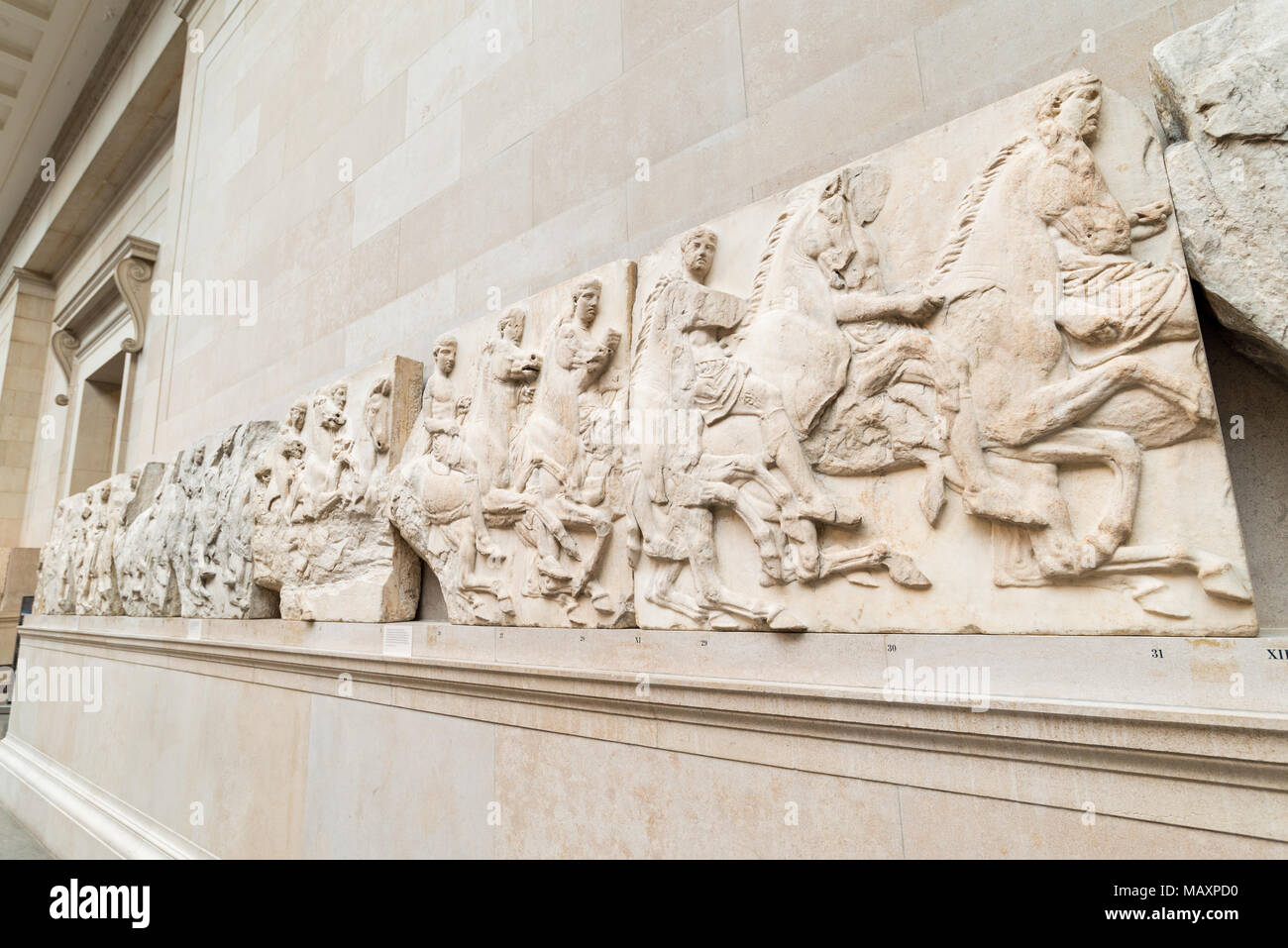 Les marbres d'Elgin ou sculptures du Parthénon à l'intérieur du British Museum, Londres, Royaume-Uni Banque D'Images
