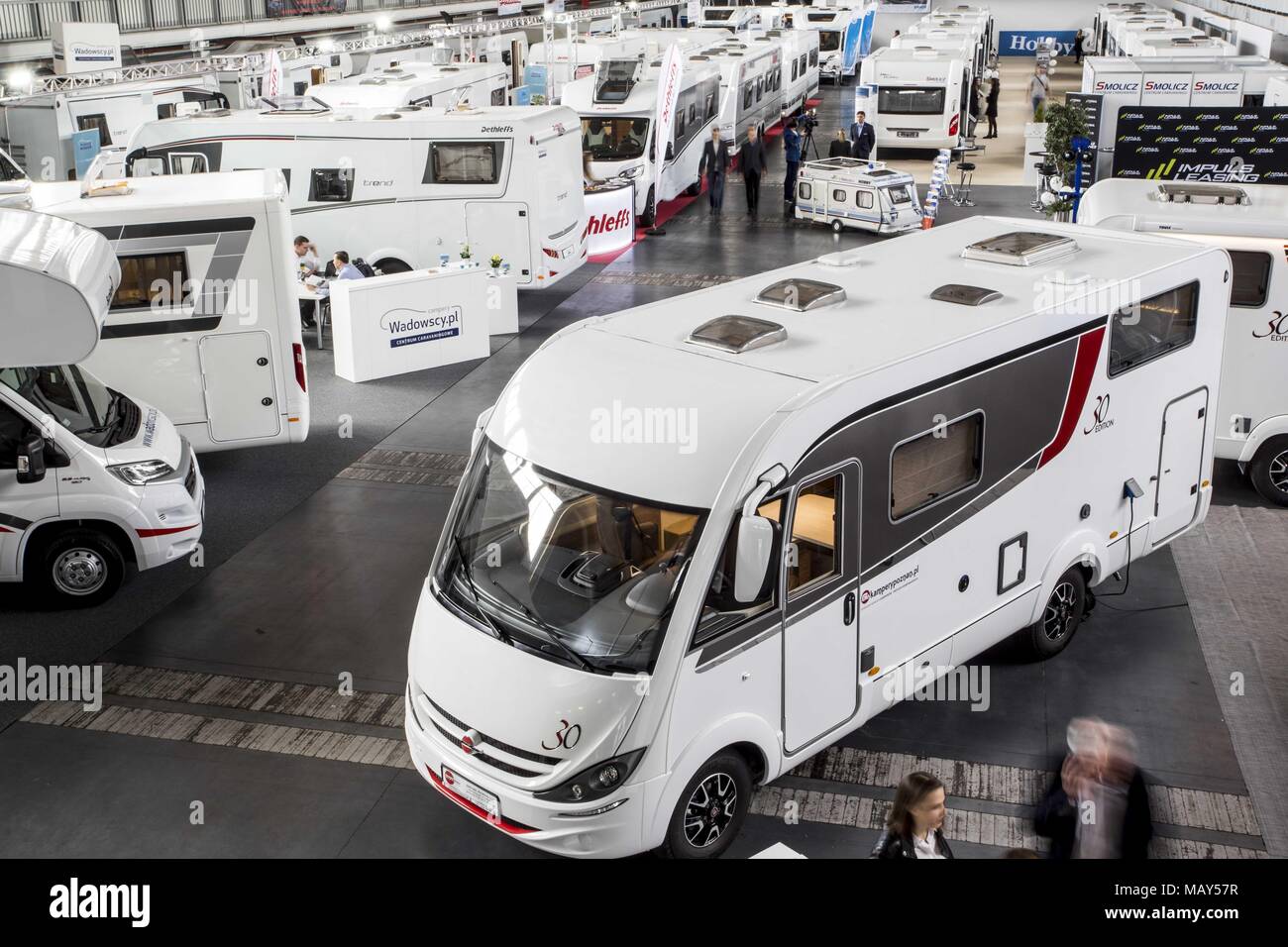 Poznan, Pologne, Grande Pologne. 5ème apr 2018. Poznan Motor Show 2018 est le plus grand de l'automobile en France et le quatrième en Europe. L'édition de cette année présente des véhicules en quatre salons : auto, moto, caravaning, camion et s'est tenu sous le slogan ''otorization de demain''. À la foire, vous pouvez voir plus de 60 premières mondiales de l'automobile, les concept cars et une vision de l'avenir de l'automobile par les concepteurs et les ingénieurs. Credit : Dawid Tatarkiewicz/ZUMA/Alamy Fil Live News Banque D'Images