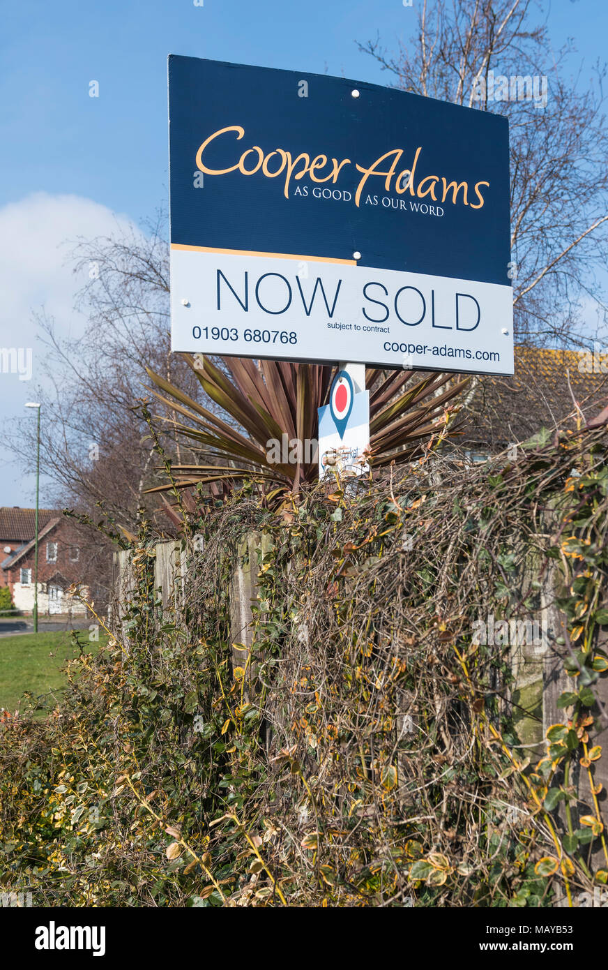 Chambre maintenant vendu signe de Cooper Adams estate agents in England, UK. Banque D'Images