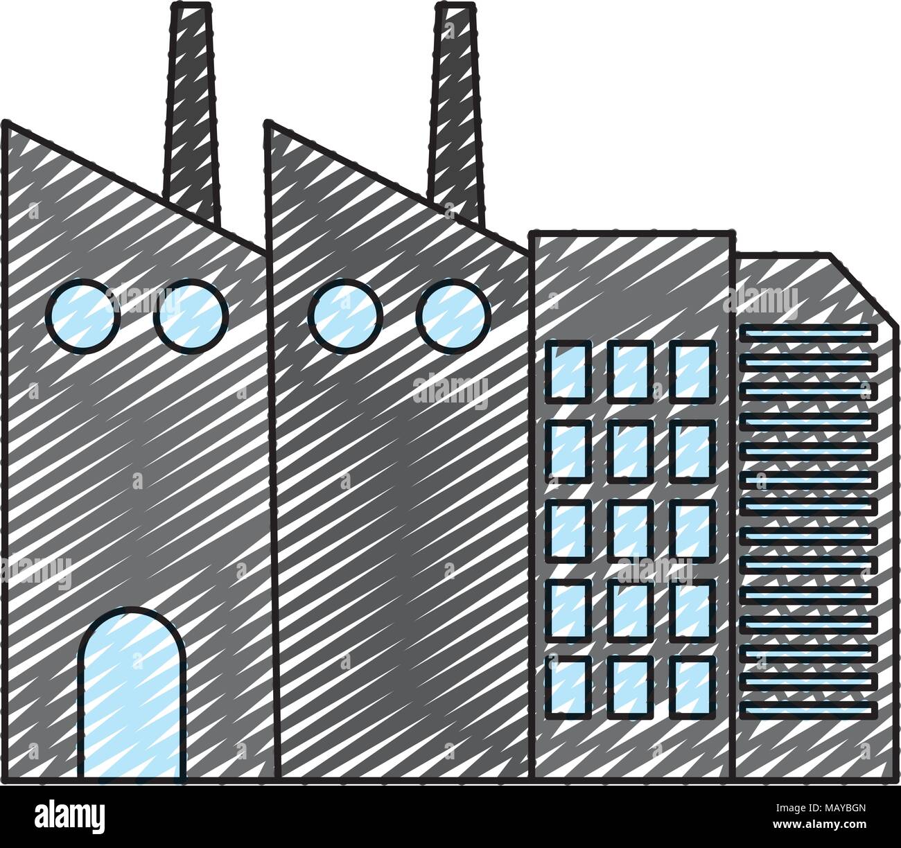 Doodle usine industrielle la pollution de l'environnement Illustration de Vecteur