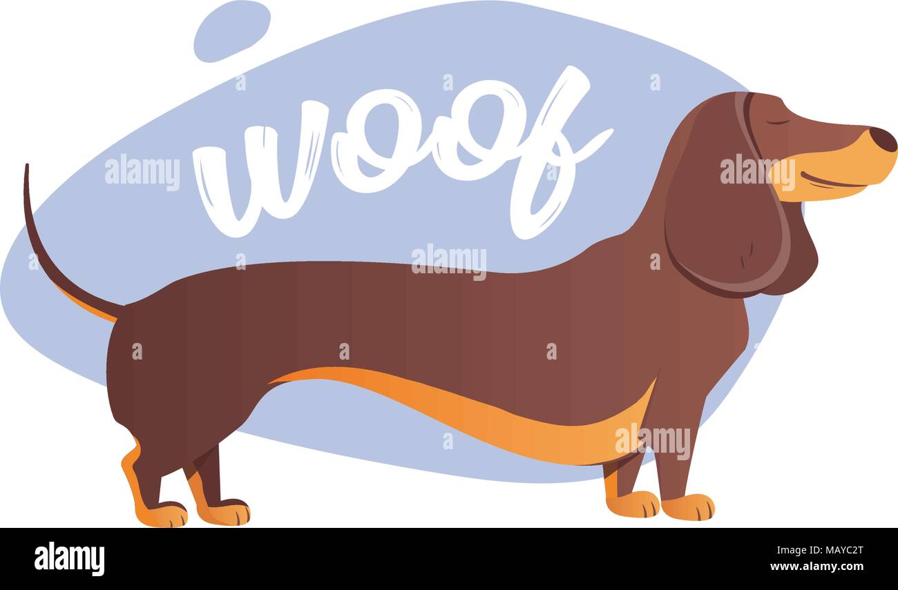 Chien heureux. Woof. Il télévision style. Cartoon Teckel est une illustration simple. Illustration de Vecteur