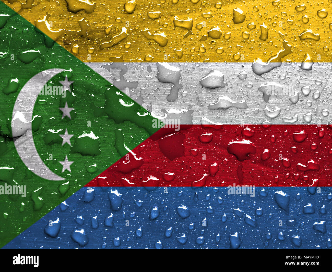 Pavillon des Comores avec gouttes de pluie Banque D'Images