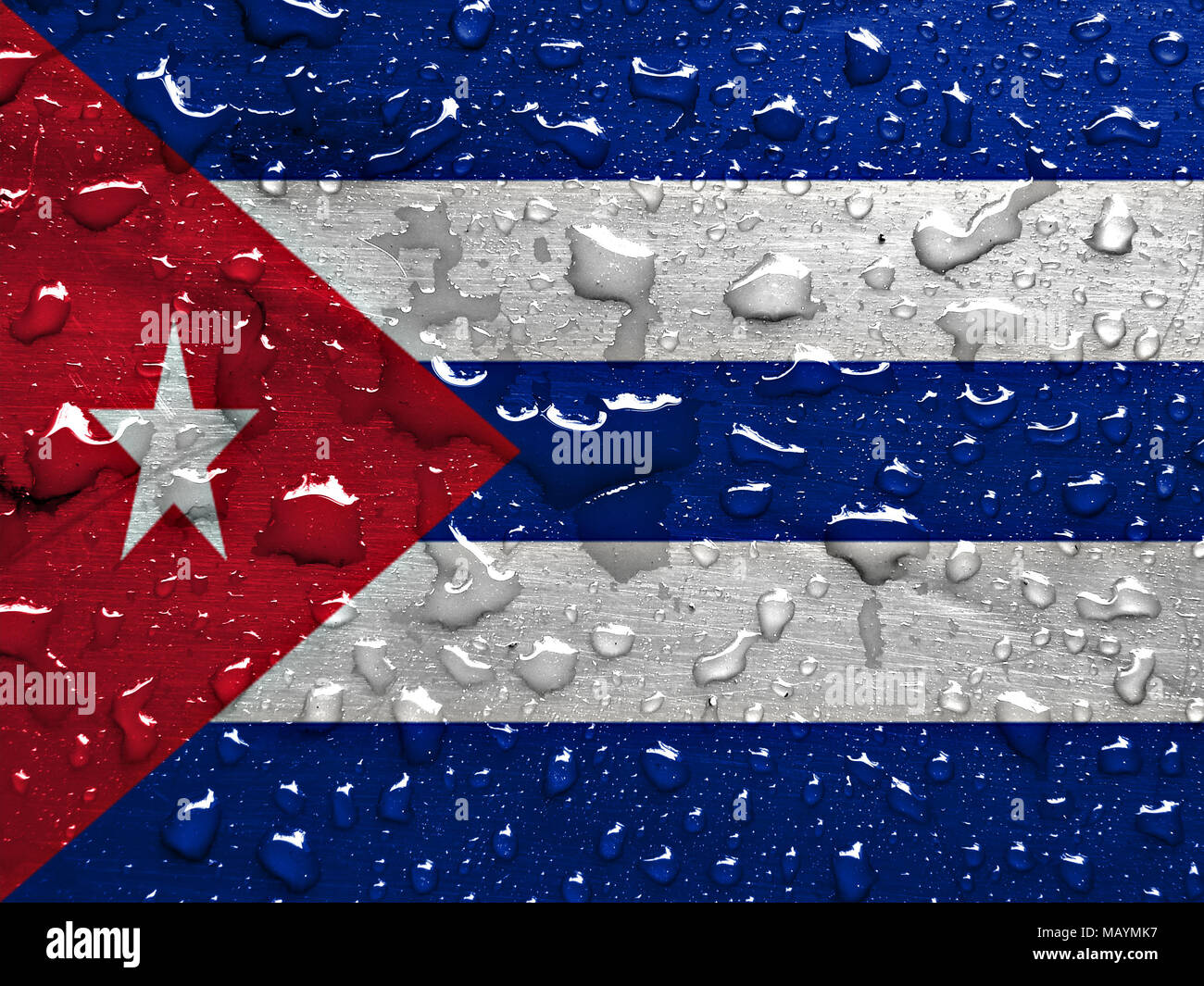 Drapeau de Cuba avec des gouttes de pluie Banque D'Images