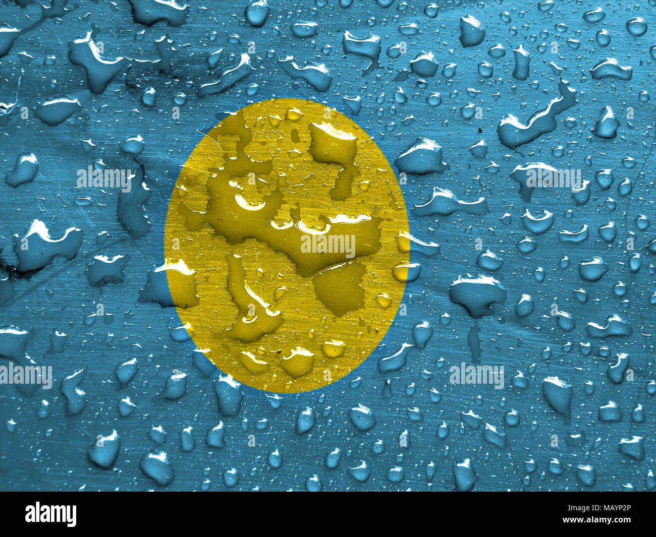 Drapeau de Palau avec gouttes de pluie Banque D'Images