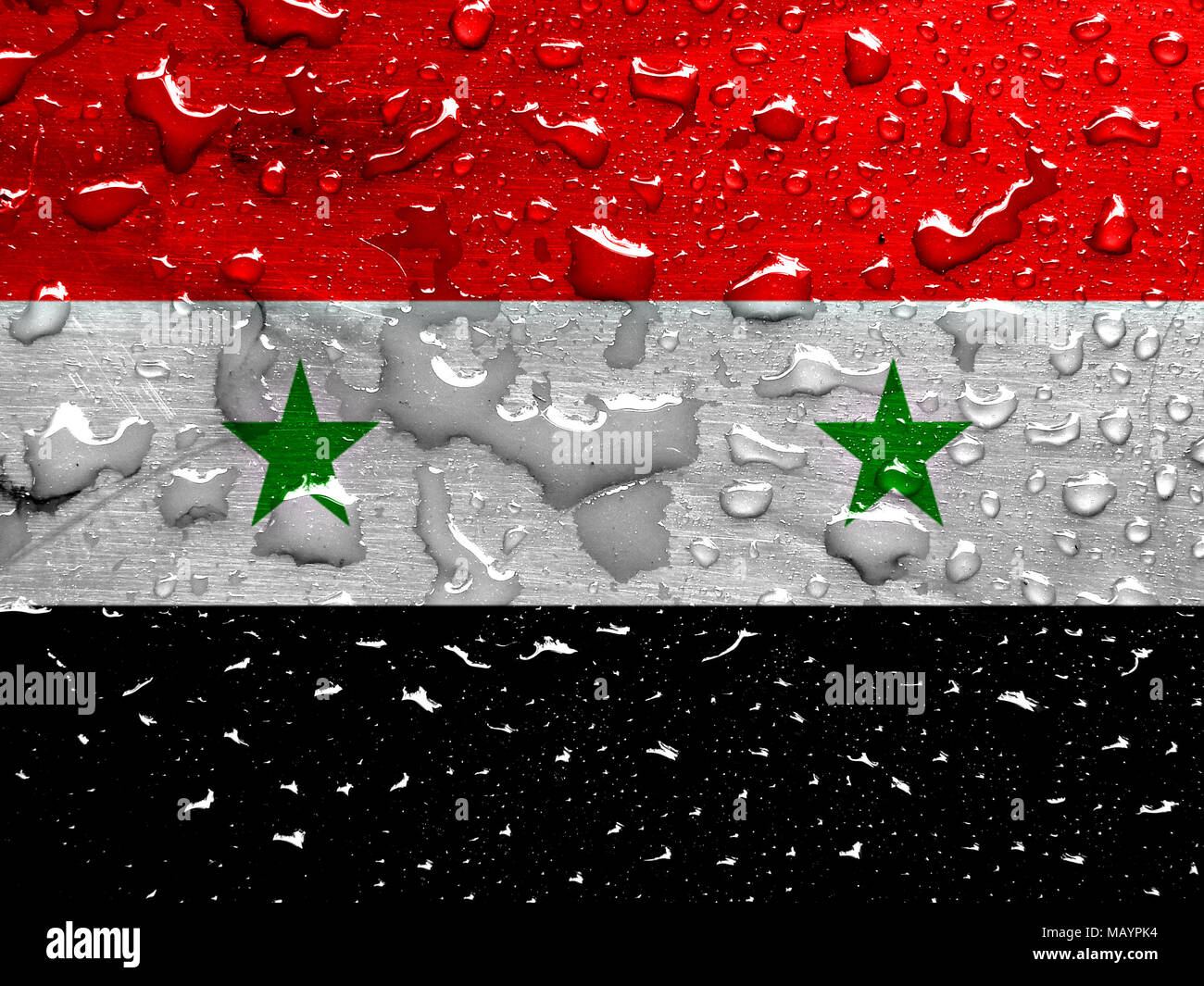 Drapeau de la Syrie avec des gouttes de pluie Banque D'Images