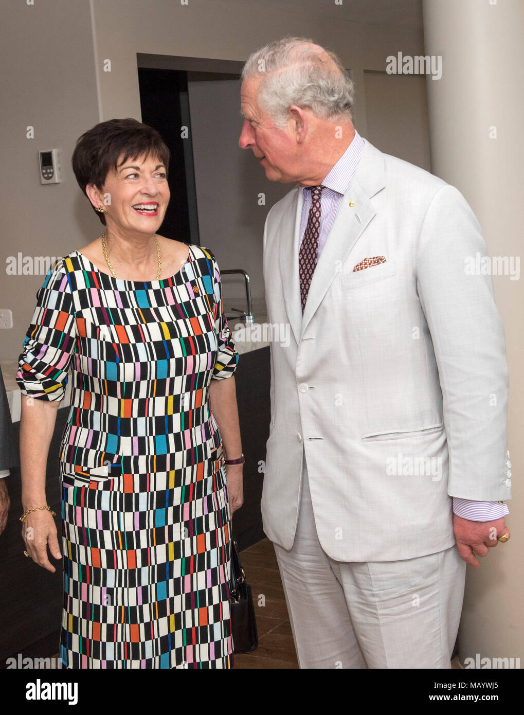 Le Prince de Galles réunion, Gouverneur général de la Nouvelle-Zélande, Dame Patsy Reddy au Sheraton Grand Mirage Resort, Gold Coast en Australie. Banque D'Images