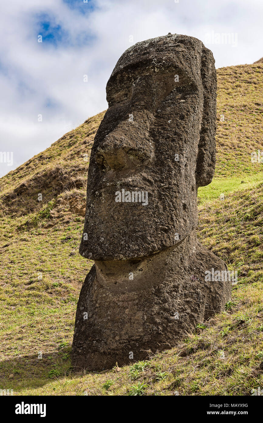 Moais de Rano Raraku, parc national de Rapa Nui, l'île de Pâques, l'île de Rapa Nui, l'île de Pâques, Chili Banque D'Images