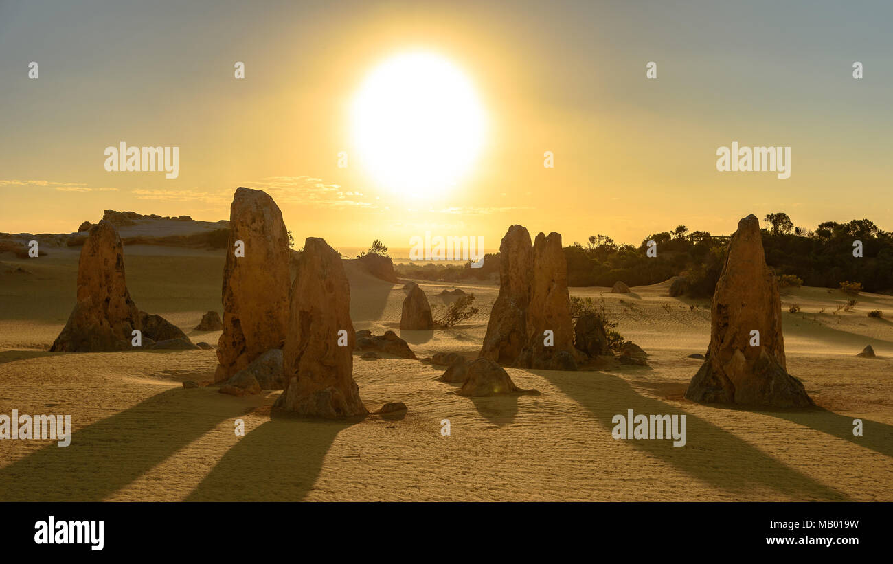 Au coucher du soleil les Pinnacles, Australie Banque D'Images