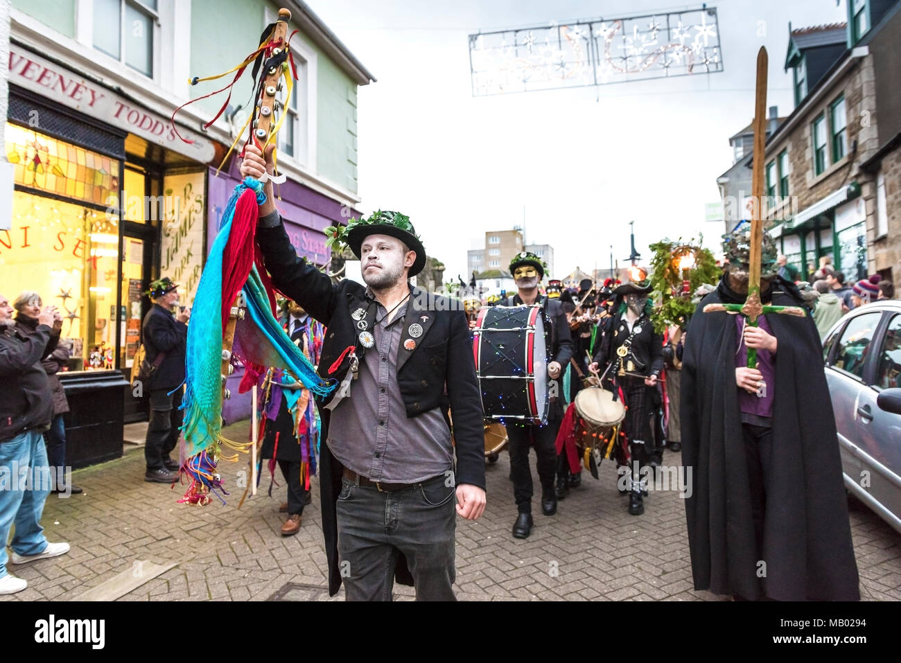 Le Festival annuel Montol dans Penzance célébrant le solstice d'hiver. Banque D'Images