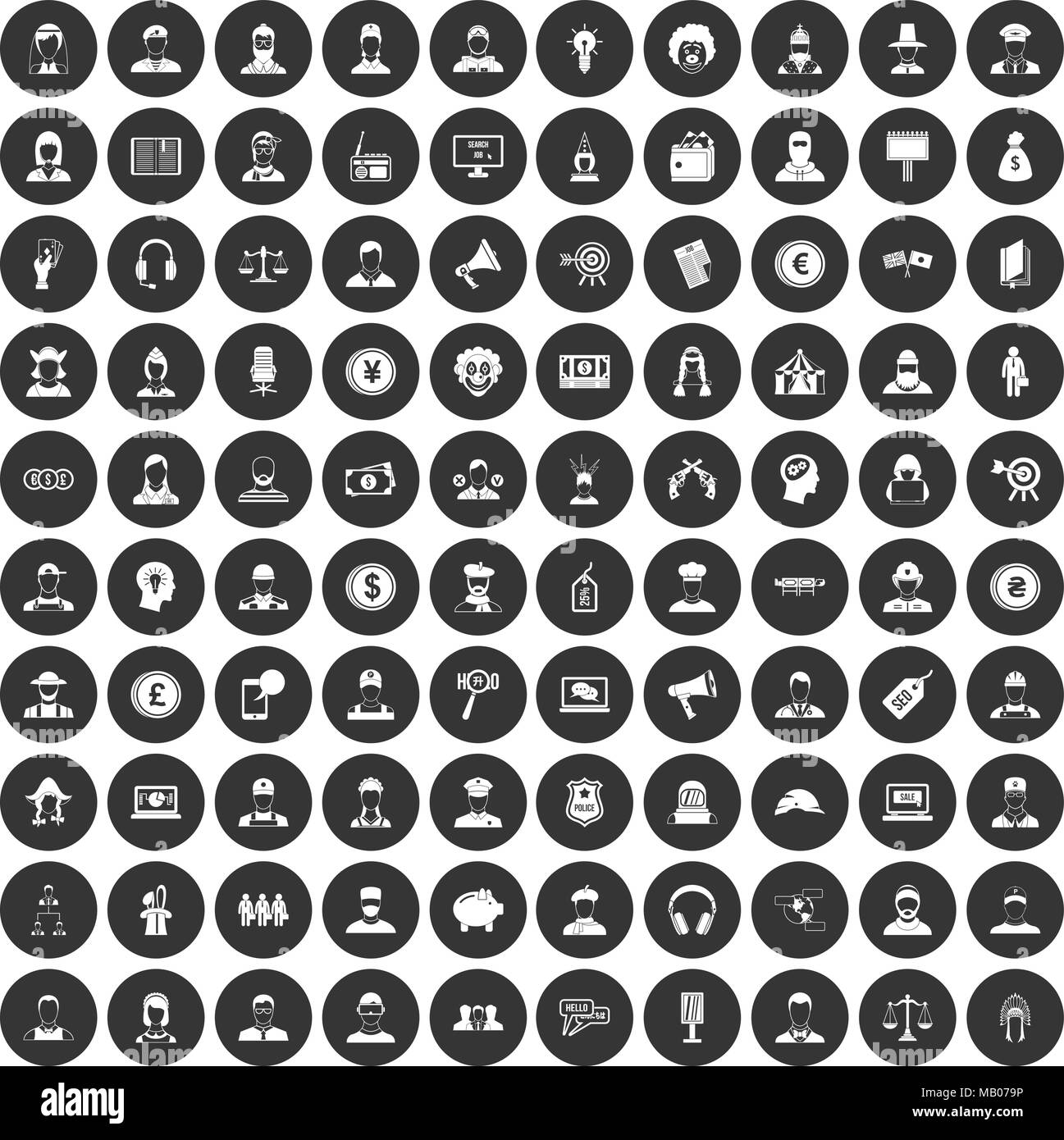 100 headhunter icons set cercle noir Illustration de Vecteur