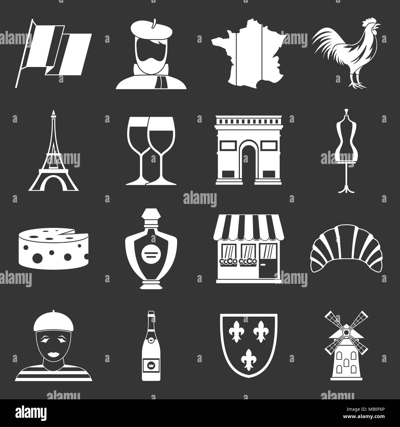 France travel icons set vector gris Illustration de Vecteur