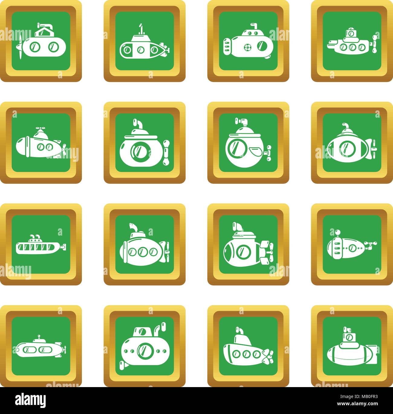Submarine icons set carré vert vector Illustration de Vecteur
