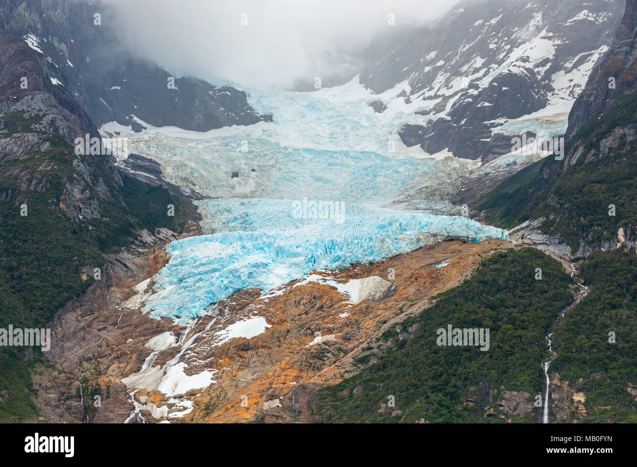 Gros plan du glacier Balmaceda paysage près du parc national Torres del Paine en Patagonie, au Chili, en Amérique du Sud. Banque D'Images