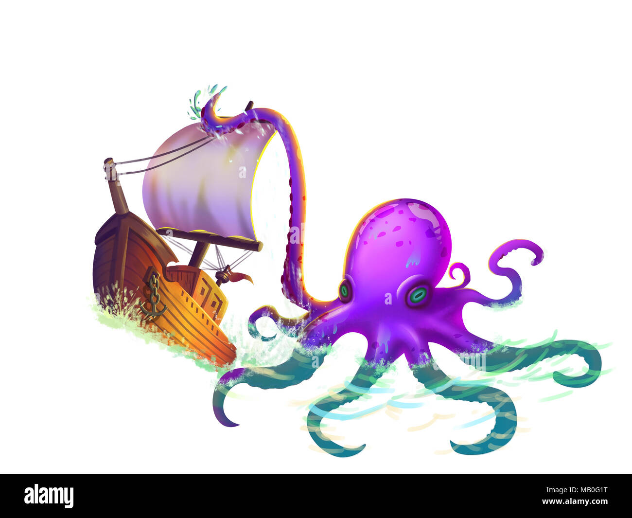 Les tentacules de la Pieuvre géante, réaliste et fantastique avec un style futuriste. Jeu vidéo art numérique CG, Concept Illustration, Caricature réaliste Banque D'Images