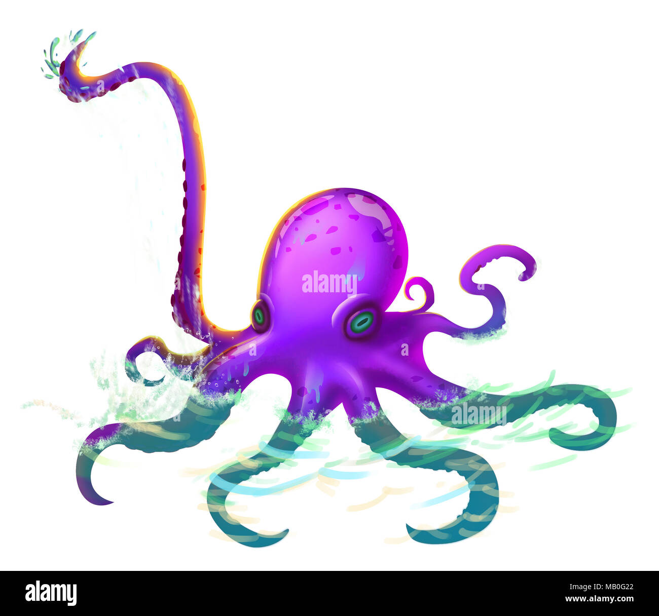 Les tentacules de la Pieuvre géante, réaliste et fantastique avec un style futuriste. Jeu vidéo art numérique CG, Concept Illustration, Caricature réaliste Banque D'Images