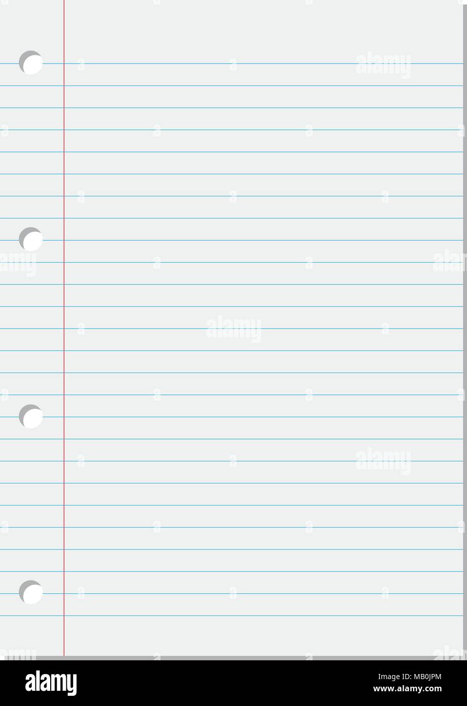 Blanc Blanc bordé de fond portable feuille de papier avec des lignes bleues, marge et les trous avec copie espace vectoriel. Illustration de Vecteur