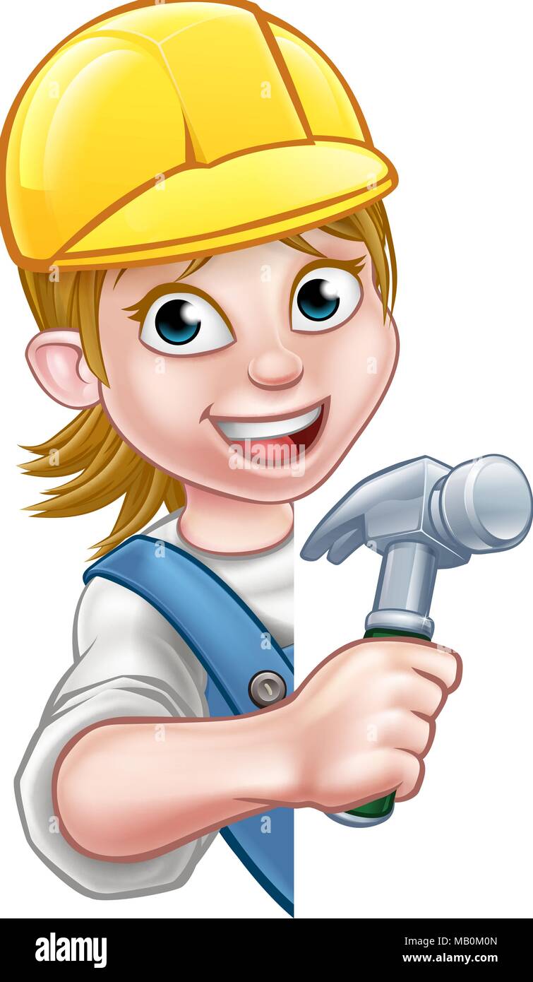 Cartoon Femme Builder Carpenter Illustration de Vecteur