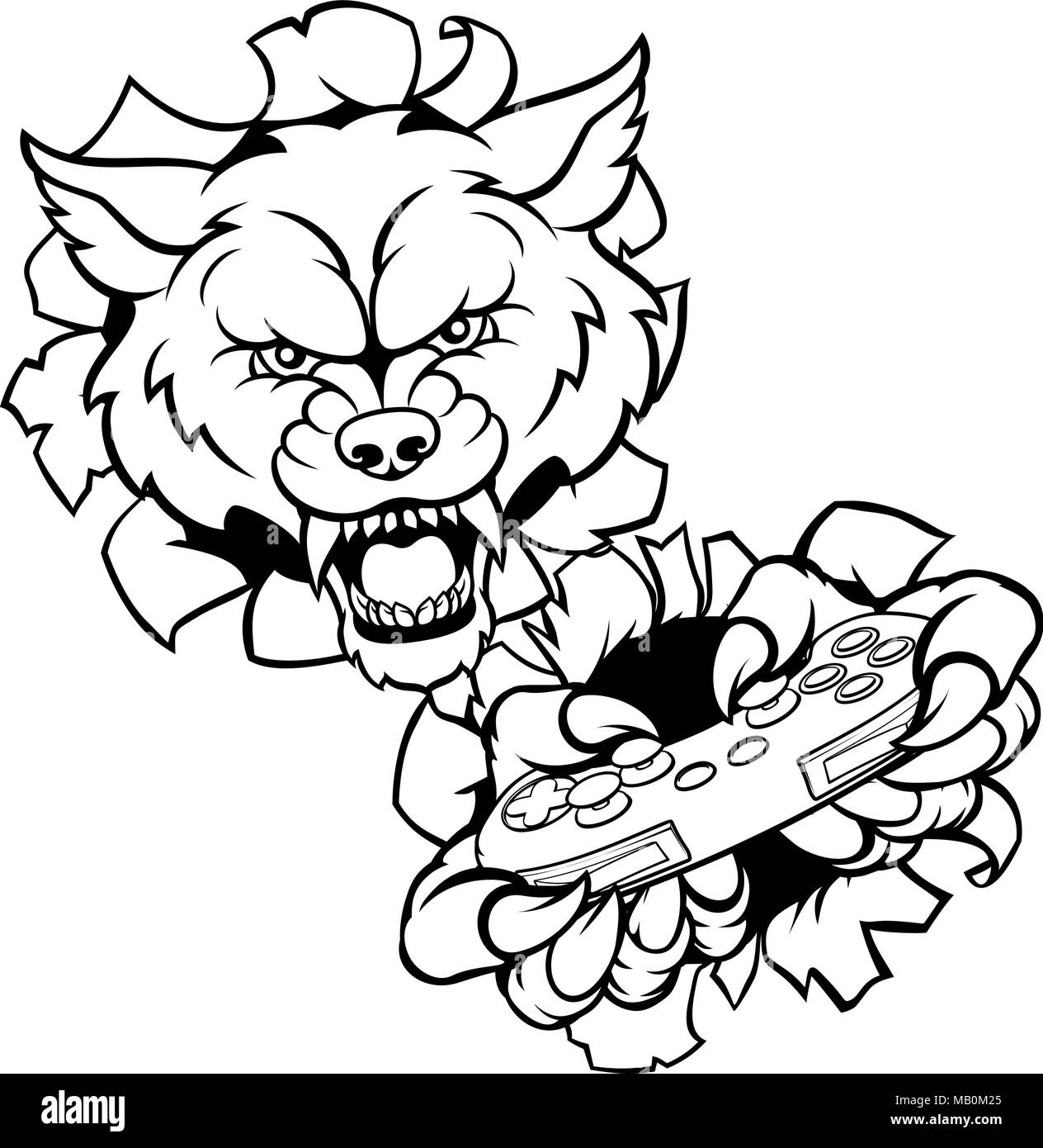 Wolf player joueur Esports Mascot Illustration de Vecteur