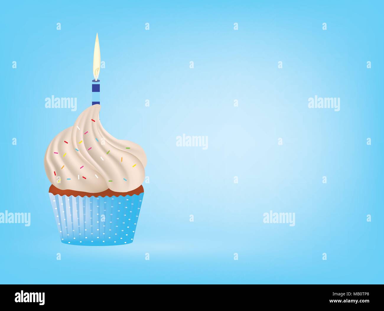 Avec Cupcake bougie sur fond bleu, vector Illustration de Vecteur