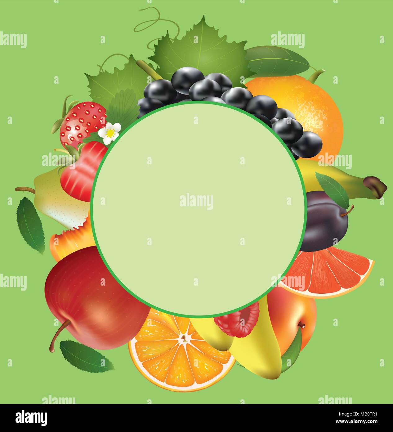 Divers fruits sur fond vert, vector Illustration de Vecteur