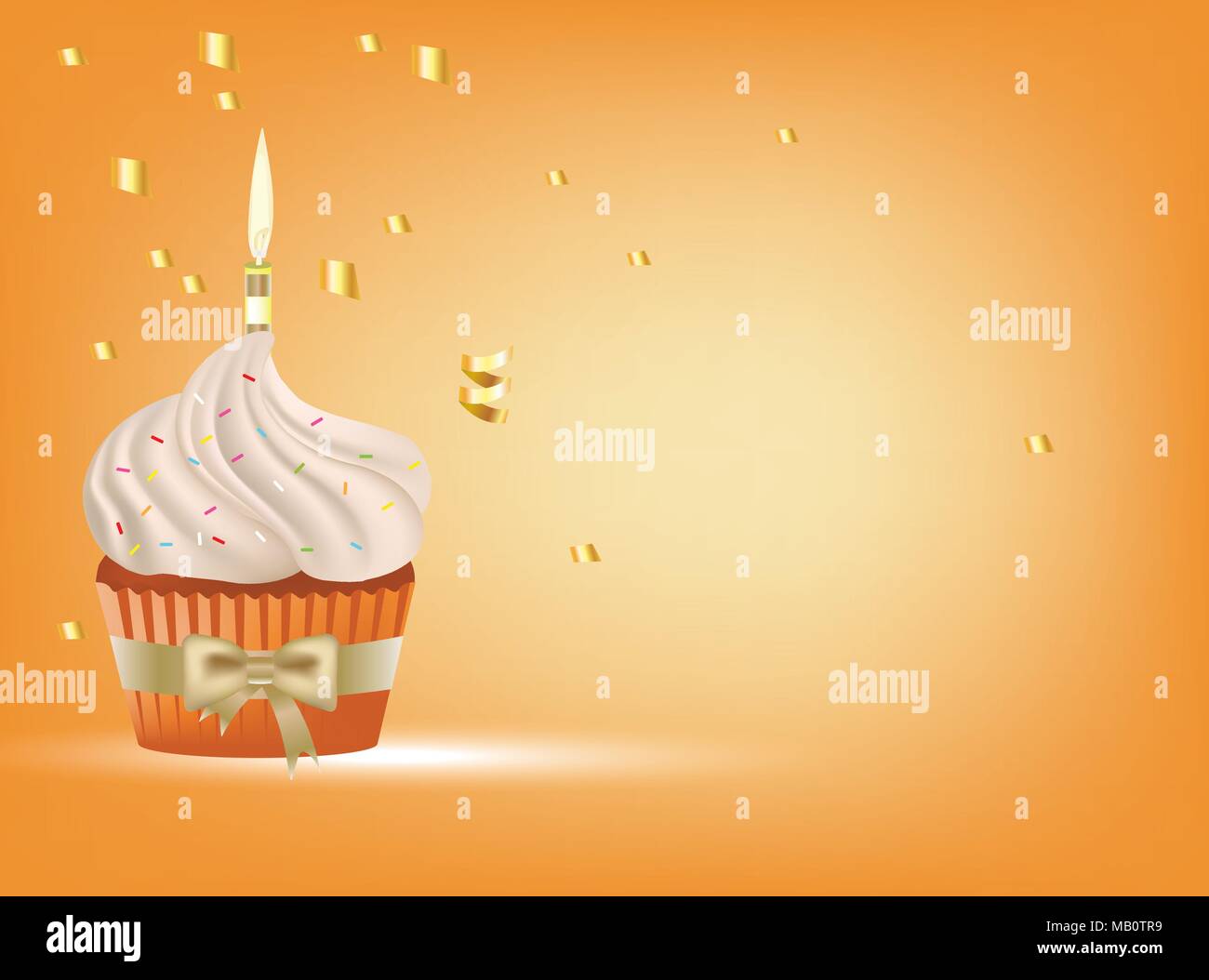 Avec cupcake crème blanche, l'archet d'or et la bougie, vector Illustration de Vecteur