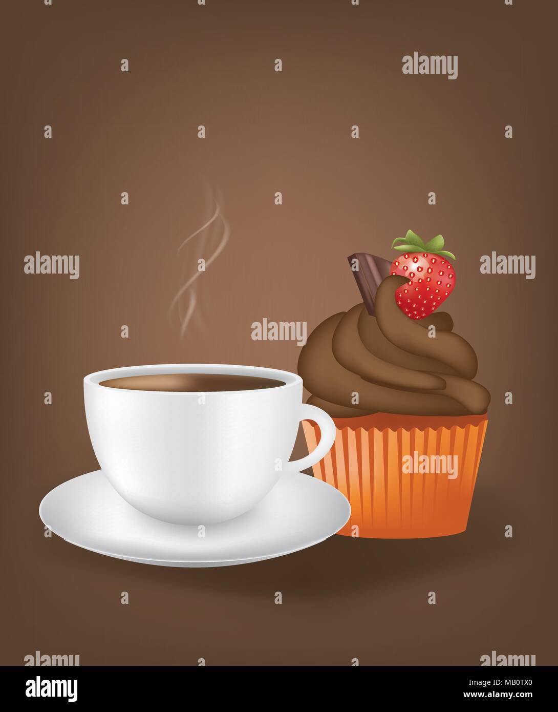 Tasse de café avec cupcake, vector Illustration de Vecteur