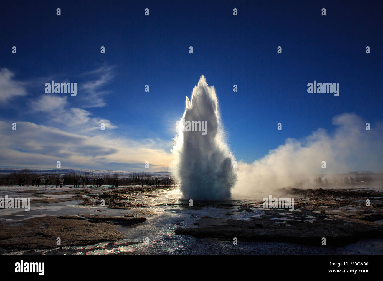 L'Europe, Geysir, Island, la lumière de l'humeur, Strokkur, zone thermale, source thermale, l'île volcan, volcanisme, l'eau, l'hiver Banque D'Images