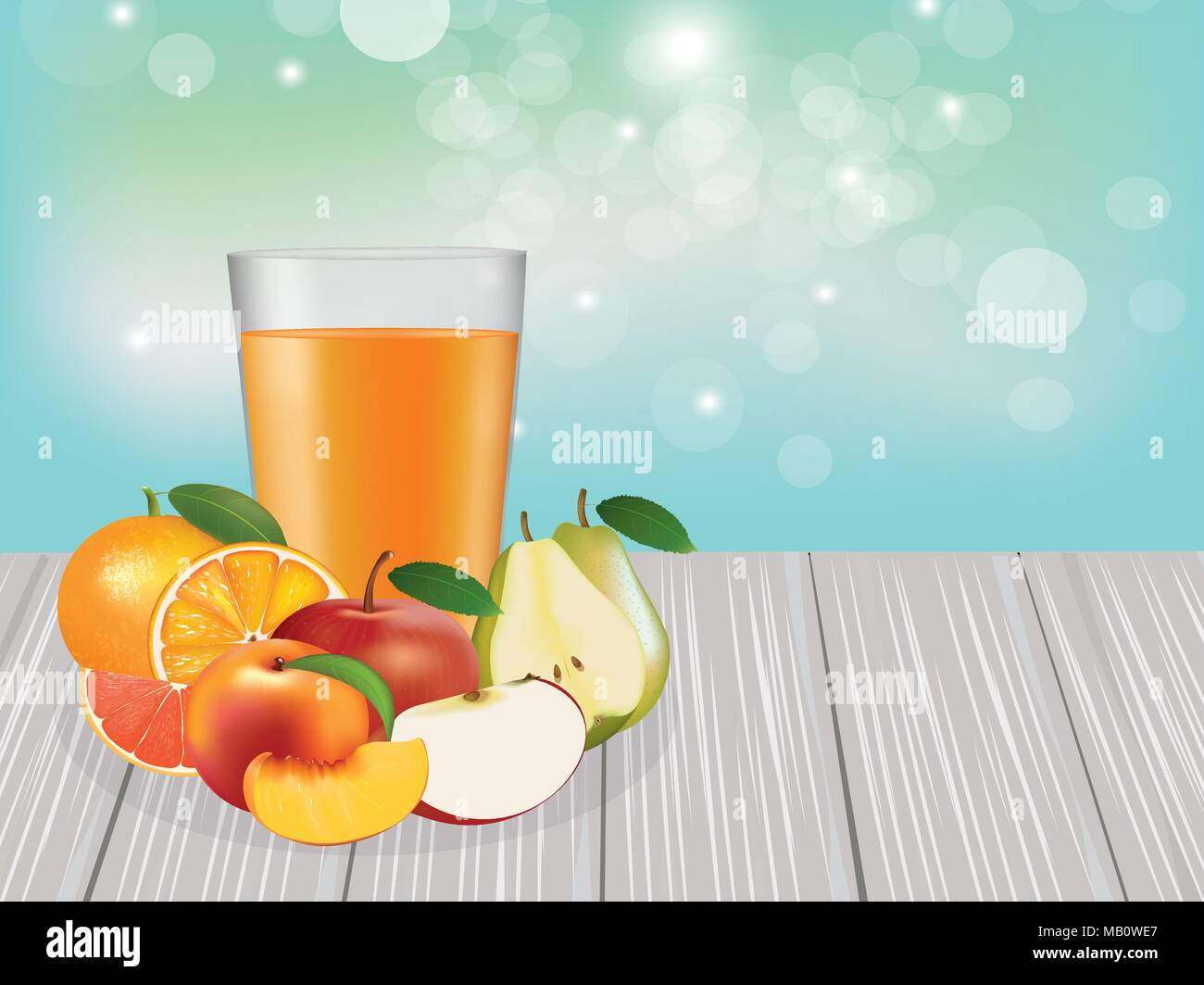 Divers Fruits et jus sur des planches, vector Illustration de Vecteur