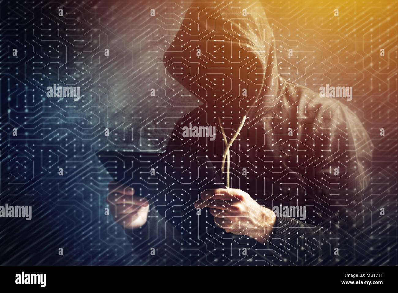 Hacker hacking informatique réseau de neurones artificiels, conceptual image Banque D'Images