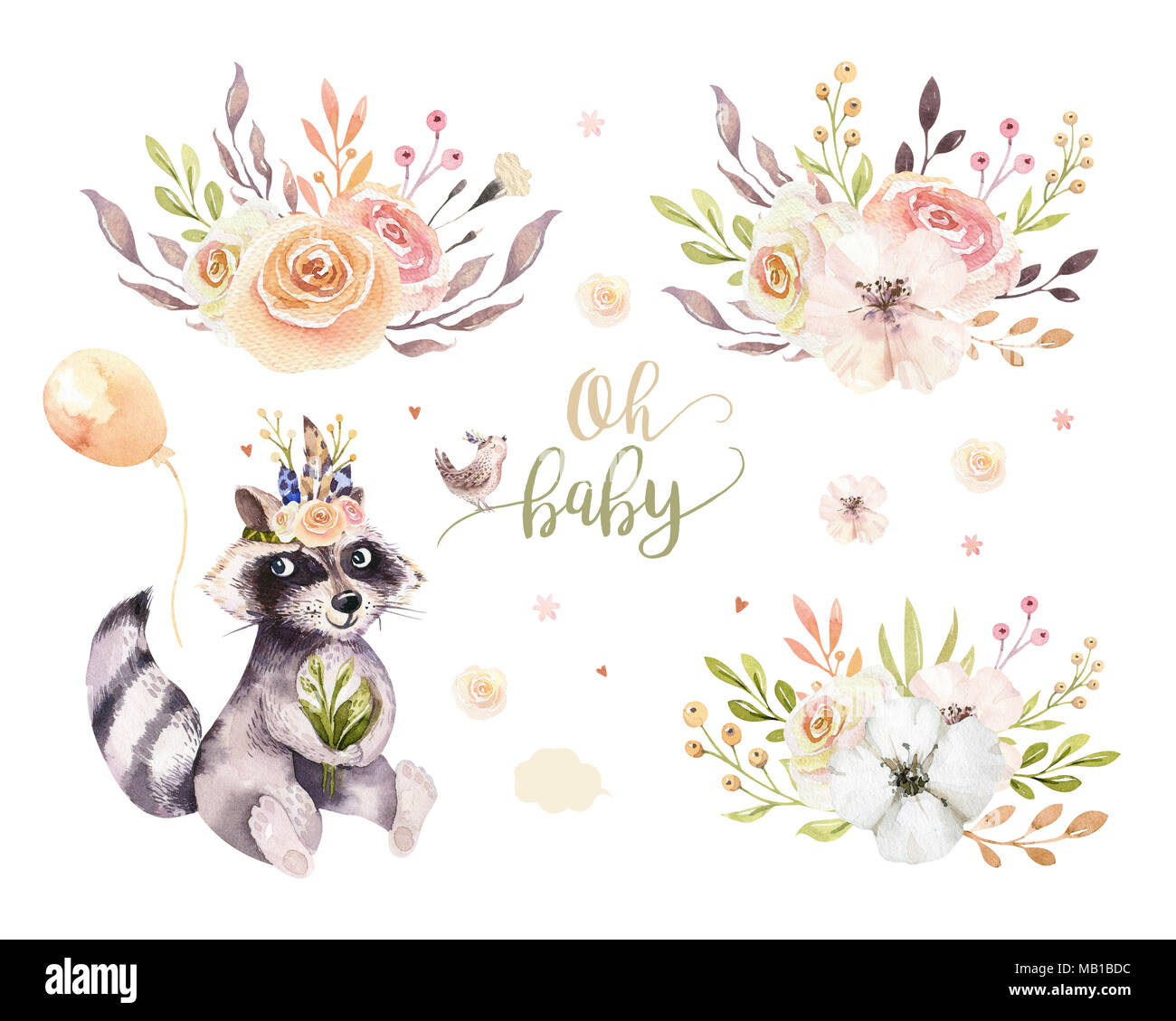 Aquarelle Mignon Bebe Boheme Animal Raton Laveur Affiche Pour Nursary Avec Alphabet Bouquets Isoles Forestiers Foret Illustration Douche De Bebe Animaux Inv Photo Stock Alamy