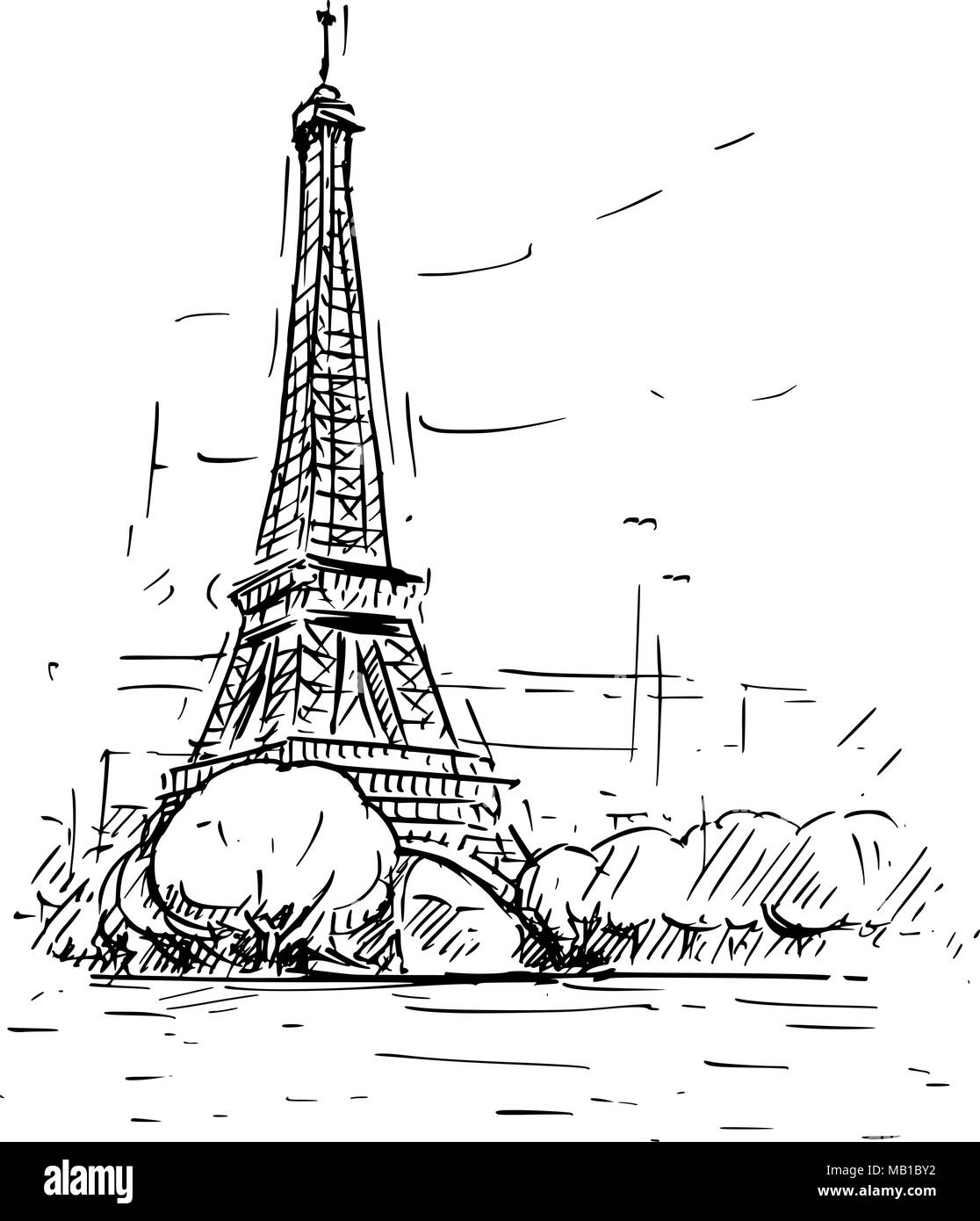 Croquis de dessin animé Tour Eiffel à Paris, France Illustration de Vecteur