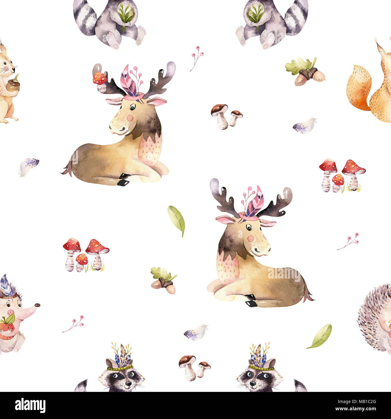 Modele D Une Aquarelle Dessin Anime Mignon Bebe Herisson Ecureuil Et Moose Animal Pour Nursary Woodland Forest L Illustration Pour Enfants De La Foret Photo Stock Alamy