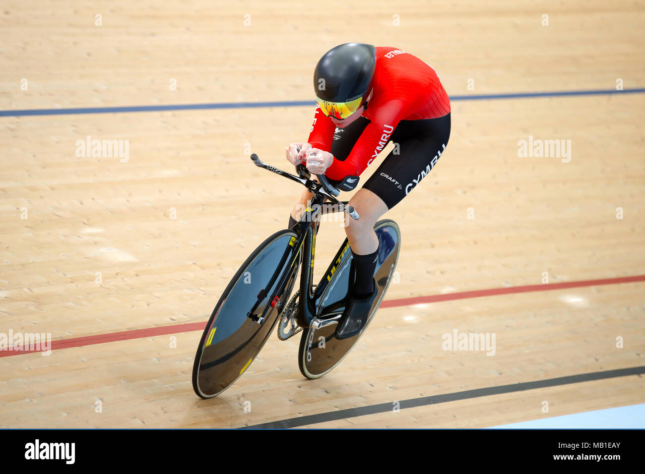 Pays de Galles' Horne Ciara participe à l'égard des femmes 3000 m Poursuite individuelle à l'Anna Meares admissible au cours de la deuxième journée du vélodrome les 2018 Jeux du Commonwealth à la Gold Coast, Australie. Banque D'Images