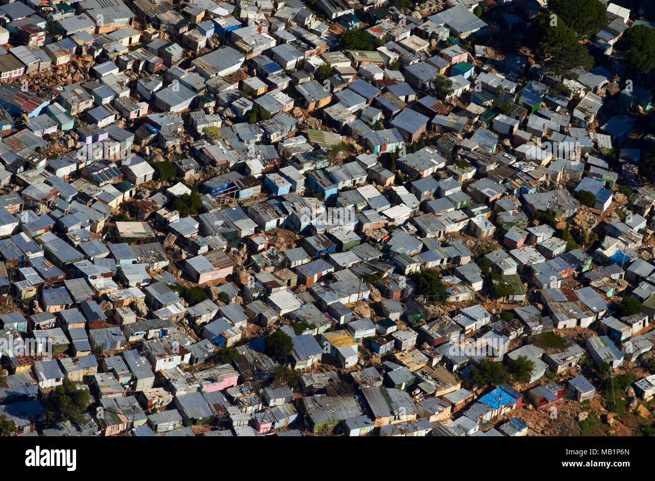 Imizamo Yethu township, Hout Bay, Cape Town, Afrique du Sud - vue aérienne Banque D'Images