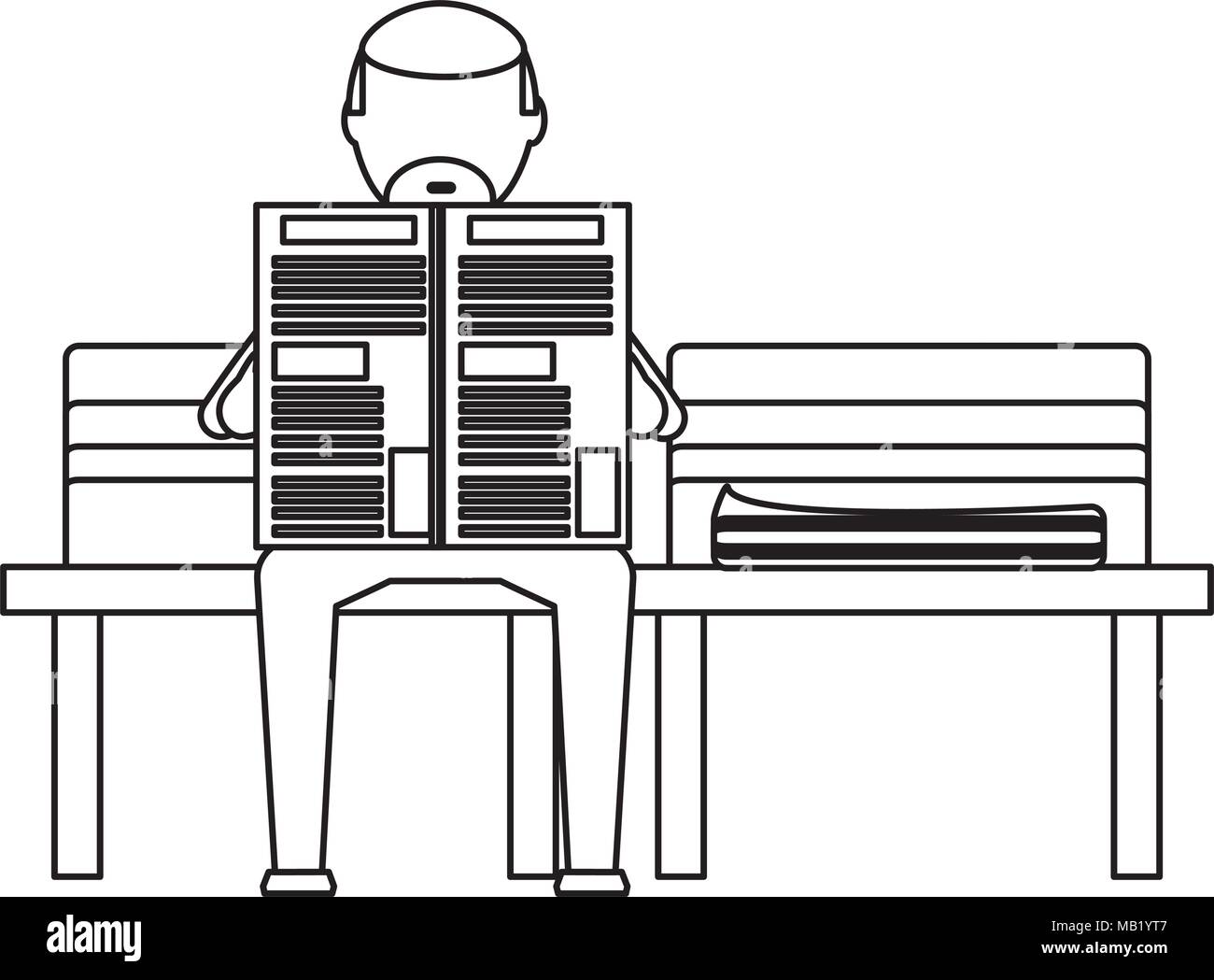 Vieil homme assis lisant un journal sur un banc sur fond blanc, vector illustration Illustration de Vecteur