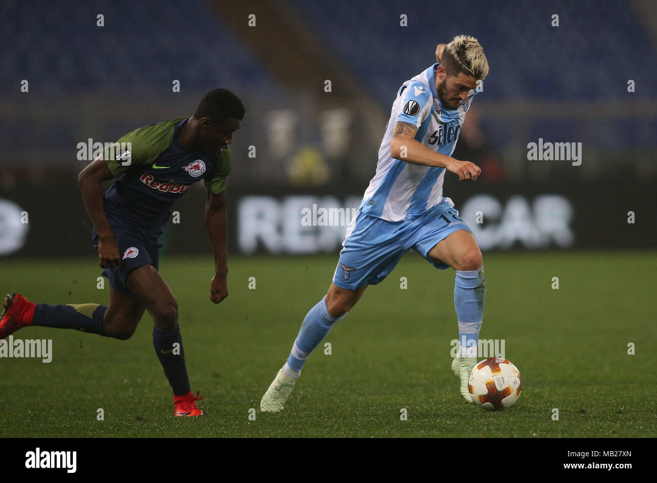 05.04.2018. Stadio Olimpico, Rome, Italie. Ligue de l'Uefa SS Lazio vs FC Salzburg.LUIS ALBERTO (LAZ) en action pendant le match S.S. Lazio vs Salzburg au Stadio Olimpico à Rome. Banque D'Images