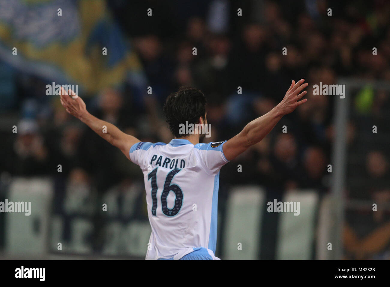 05.04.2018. Stadio Olimpico, Rome, Italie. Ligue de l'Uefa SS Lazio vs FC Salzburg. MARCO PAROLO le score pendant le match du GED S.S. Lazio vs Salzburg au Stadio Olimpico à Rome. Banque D'Images