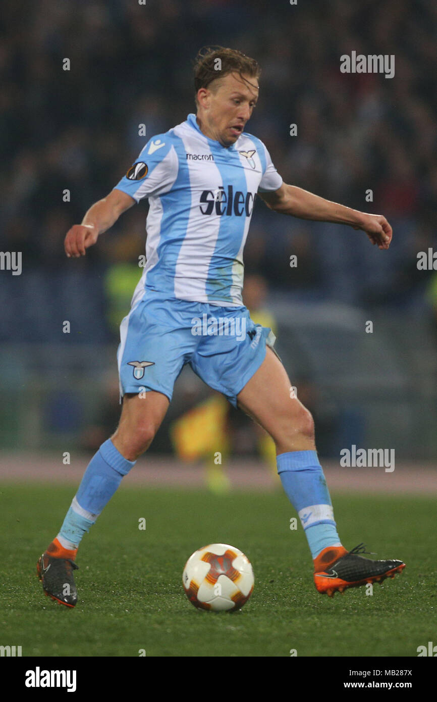 05.04.2018. Stadio Olimpico, Rome, Italie. Ligue de l'Uefa SS Lazio vs FC Salzburg.Leiva en action pendant le match S.S. Lazio vs Salzburg au Stadio Olimpico à Rome. Banque D'Images